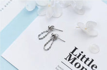 Cargar imagen en el visor de la galería, Rock Punk negro cadena Stud pendientes moda 100% Plata de Ley 925 colgante