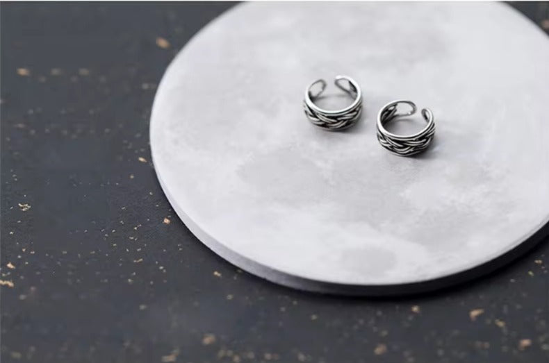 Silver Vintage Stripe Clip pendientes encanto elegante 925 Plata de ley pendiente para mujeres