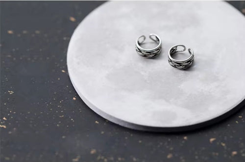 Silver Vintage Stripe Clip pendientes encanto elegante 925 Plata de ley pendiente para mujeres