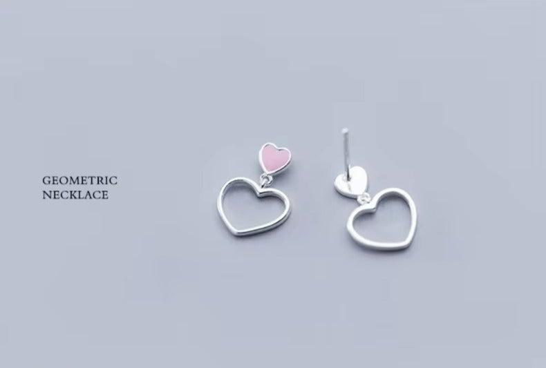 pendientes de plata de ley 2021 con corazones esmaltados para mujer