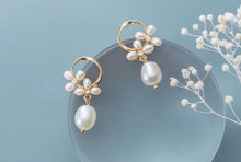 Load image into Gallery viewer, pendientes de plata de ley 925 auténtica para mujer, aretes con forma de flor de perla