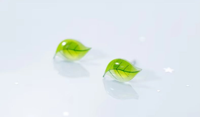 pendientes de tuerca de hoja de árbol de hojas verdes frescas para mujer y niña