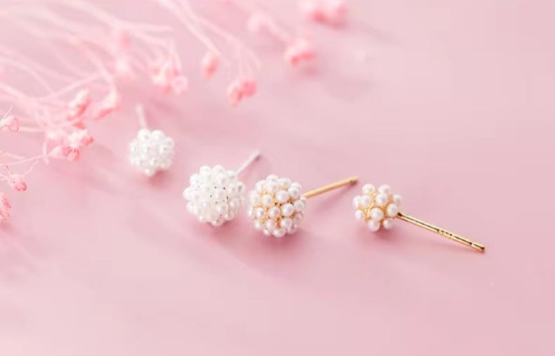 pendientes de tuerca redondos geométricos de perlas para mujer