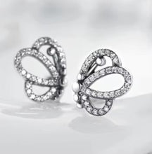 Cargar imagen en el visor de la galería, pendientes de tuerca de mariposa para mujer, joyería de marca de Plata de Ley 925