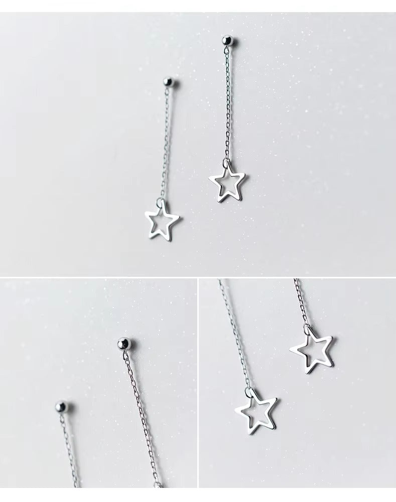 pendientes largos de Plata de Ley 925 con borla para mujer, aretes colgantes de estrellas