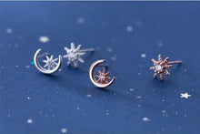 Load image into Gallery viewer, pendientes de plata de ley 925 con forma de luna y sol, joyería de plata