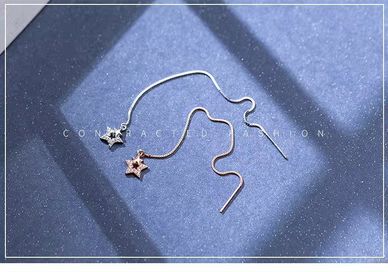 pendientes colgantes de cadena larga para mujer, aretes de Plata de Ley 925 con estrellas geométricas