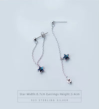 Cargar imagen en el visor de la galería, Venta caliente moda Swing azul estrellas de cristal pendientes de gota 925 Plata de ley