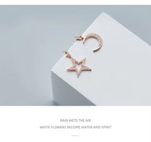 Load image into Gallery viewer, pendientes de plata de ley 925 con forma de luna y Estrella, joyería fina, con brillo