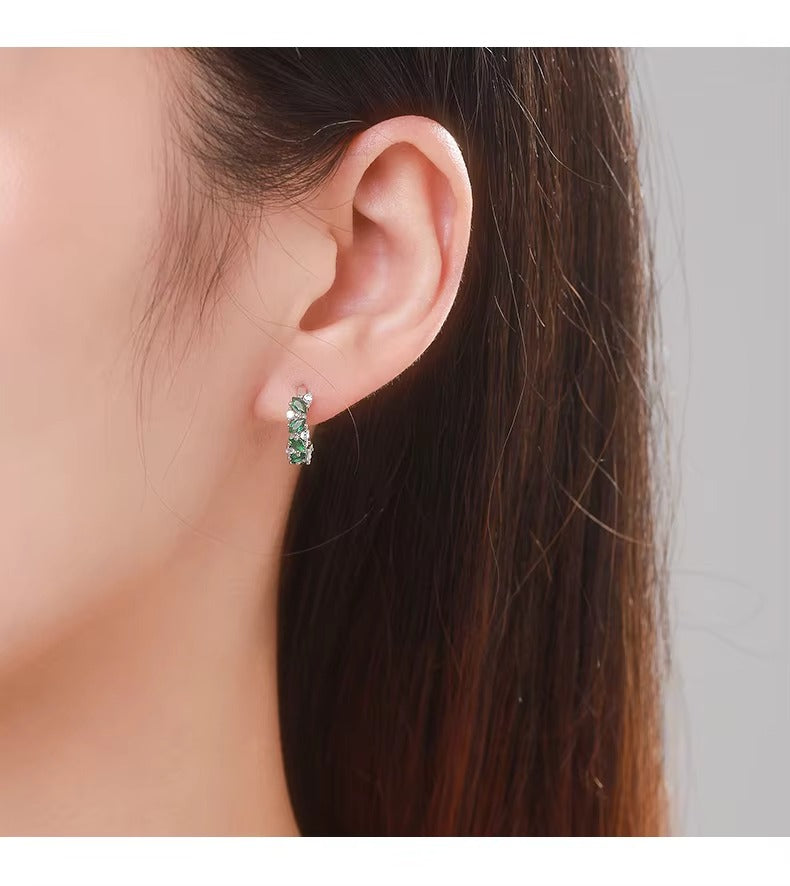 pendientes de aro de circonia de rombo verde y transparente para mujer