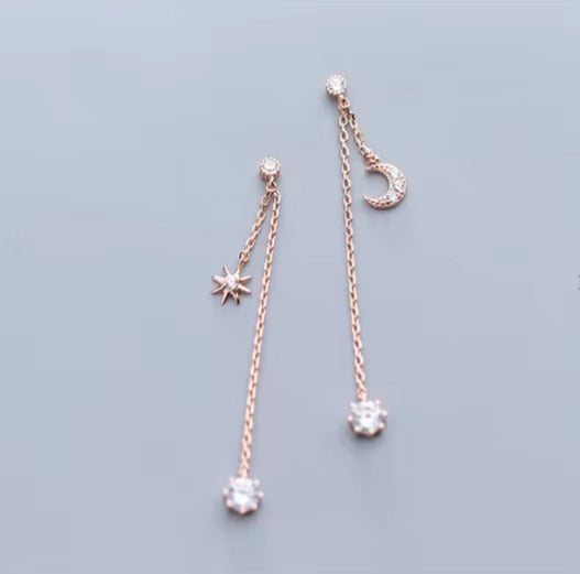 pendientes de plata de ley 925 con forma de luna para mujer