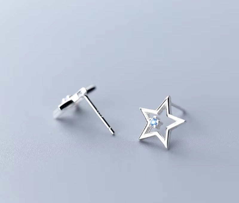 pendientes de plata de ley 925 con forma de estrella para mujer, aretes pequeños, alfiler antialérgico