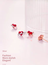 Load image into Gallery viewer, pendientes de plata de ley 925 para mujer, joyería fina con cierre de tuerca, piedra roja CZ