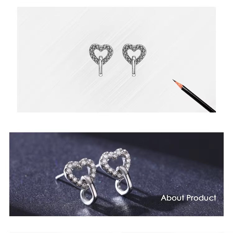 pendientes de plata de primera ley con forma de corazón para mujer, aretes pequeños