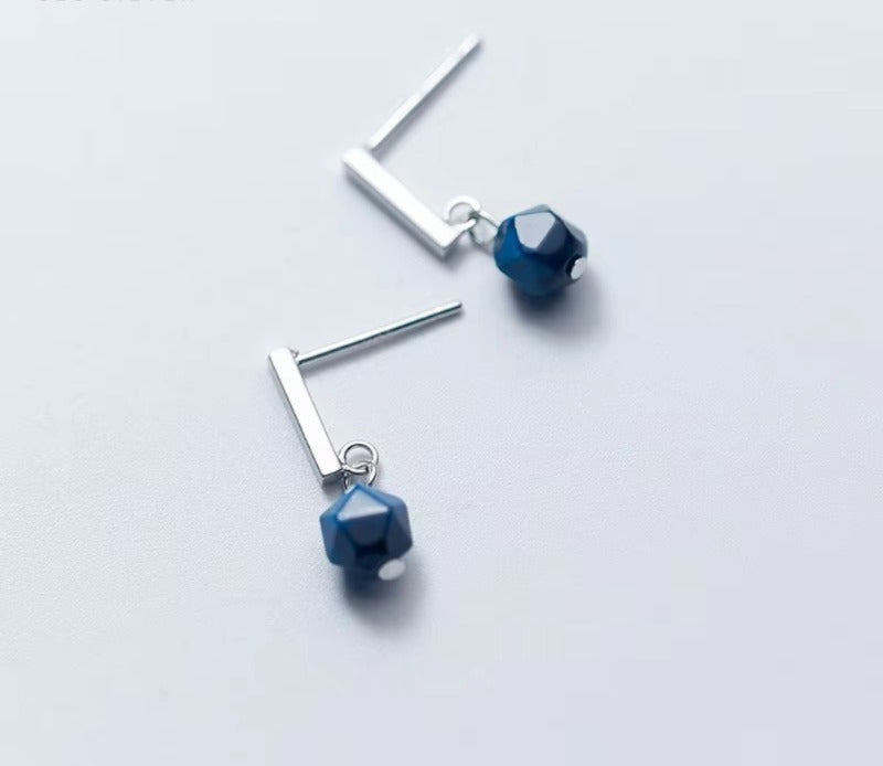 pendientes de plata de ley 100% con diseño de cristal azul para mujer, aretes colgantes