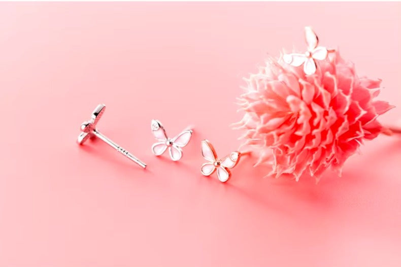 pendientes de tuerca de mariposa de baile para mujer, de esmalte de 925 Plata de ley