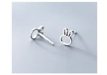Load image into Gallery viewer, pendientes de plata de ley 100% para niña y niño, aretes pequeños y sencillos de conejo