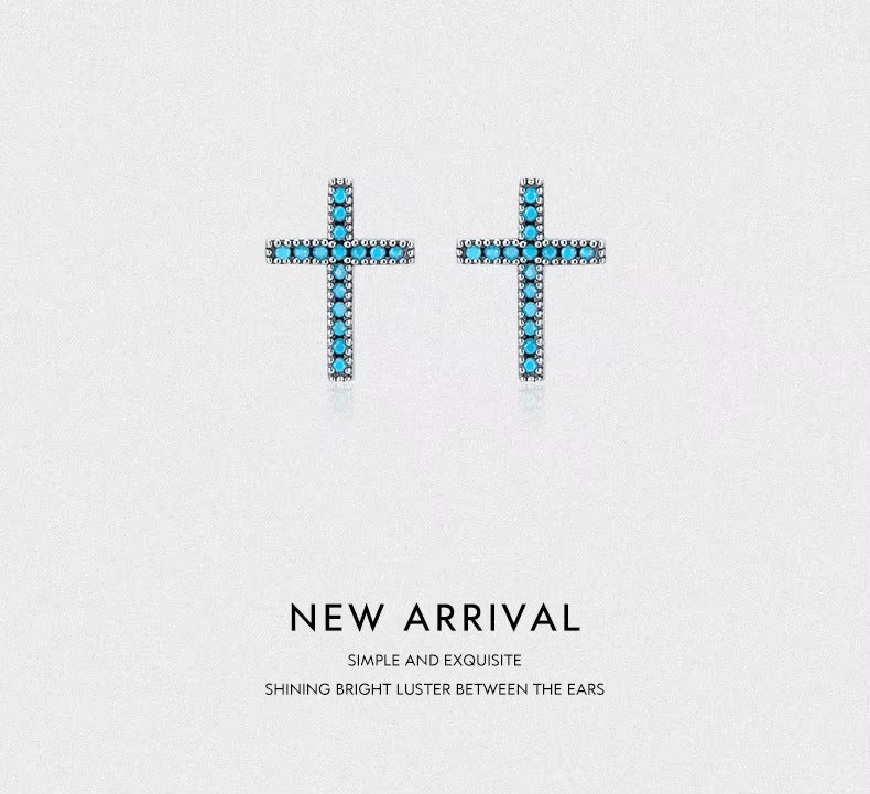 pendientes de plata de ley 925 con forma de cruz para mujer