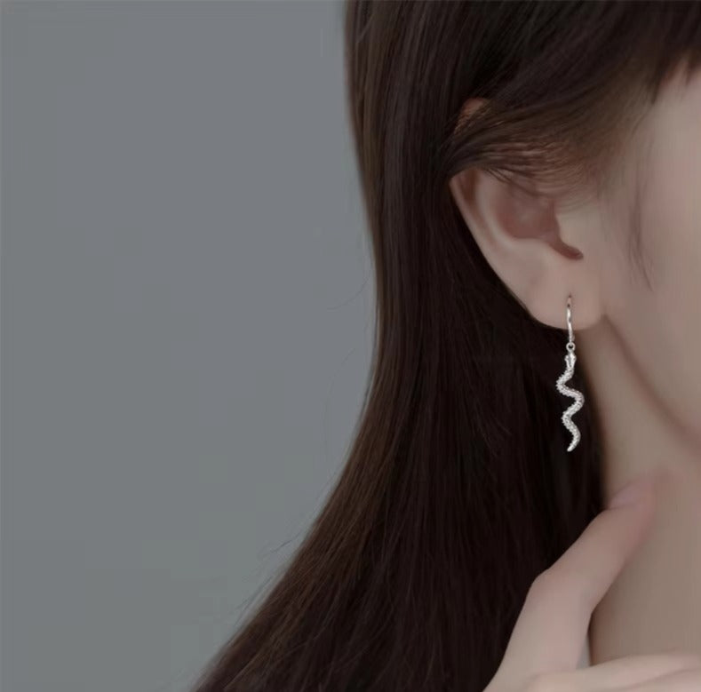 pendientes de plata de ley 925 con forma de serpiente para mujer, aretes colgantes de estilo Vintage