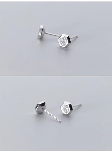 pendientes de plata de ley 100% con forma hexagonal para mujer