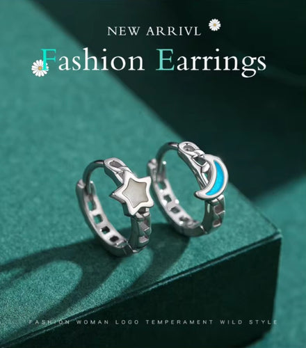 pendientes de plata de ley 100% con forma de luna y estrellas para mujer