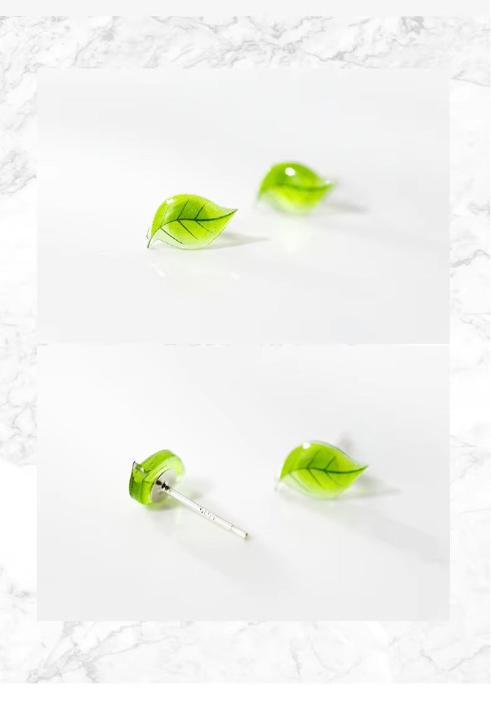 pendientes de tuerca de hoja de árbol de hojas verdes frescas para mujer y niña