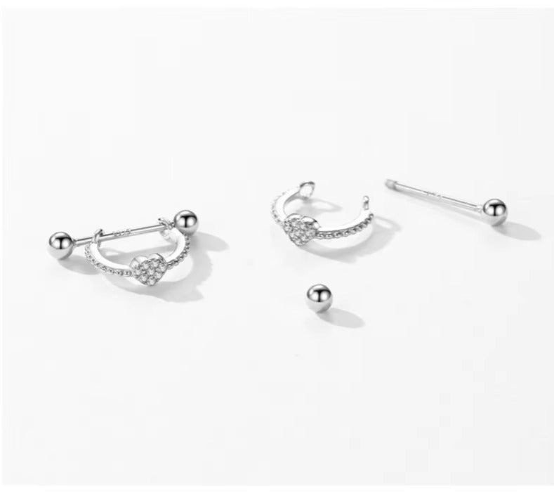 pendientes de aro de Plata de Ley 925 para mujer, aretes con diseño Original de corazones simples