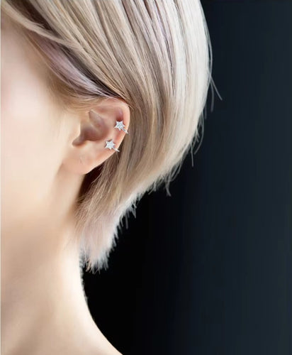 pendientes de plata de ley 2021 con estrellas brillantes para mujer, aretes con Clips