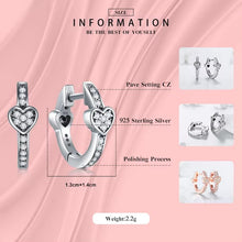 Cargar imagen en el visor de la galería, pendientes de aro de plata de ley 100% con corazones para mujer