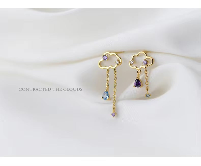 pendientes de plata de ley 925 para mujer, aretes con borla de nube