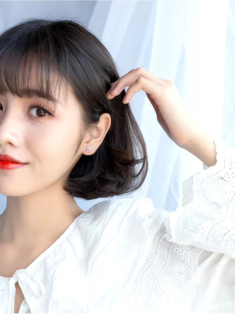 pendientes de plata de ley 925 con forma de copo de nieve para mujer, aretes pequeños