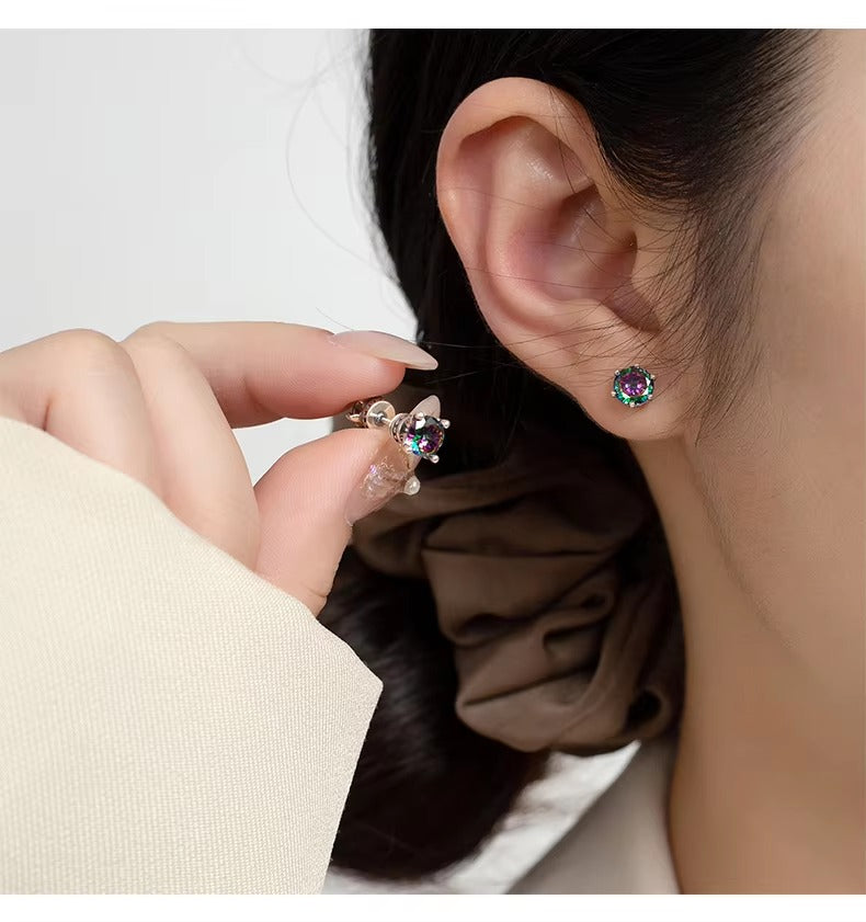 pendientes de plata de ley 925 con circonita redonda, joyería fina