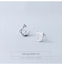 Cargar imagen en el visor de la galería, pendientes de tuerca con Forma de cara de gato para mujer y niña, joyería Coreana