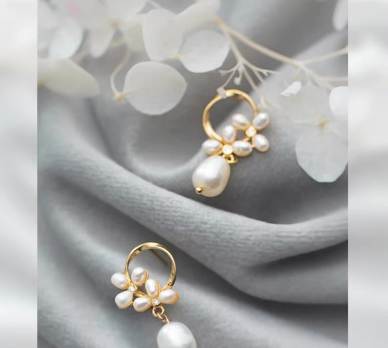 pendientes de plata de ley 925 auténtica para mujer, aretes con forma de flor de perla