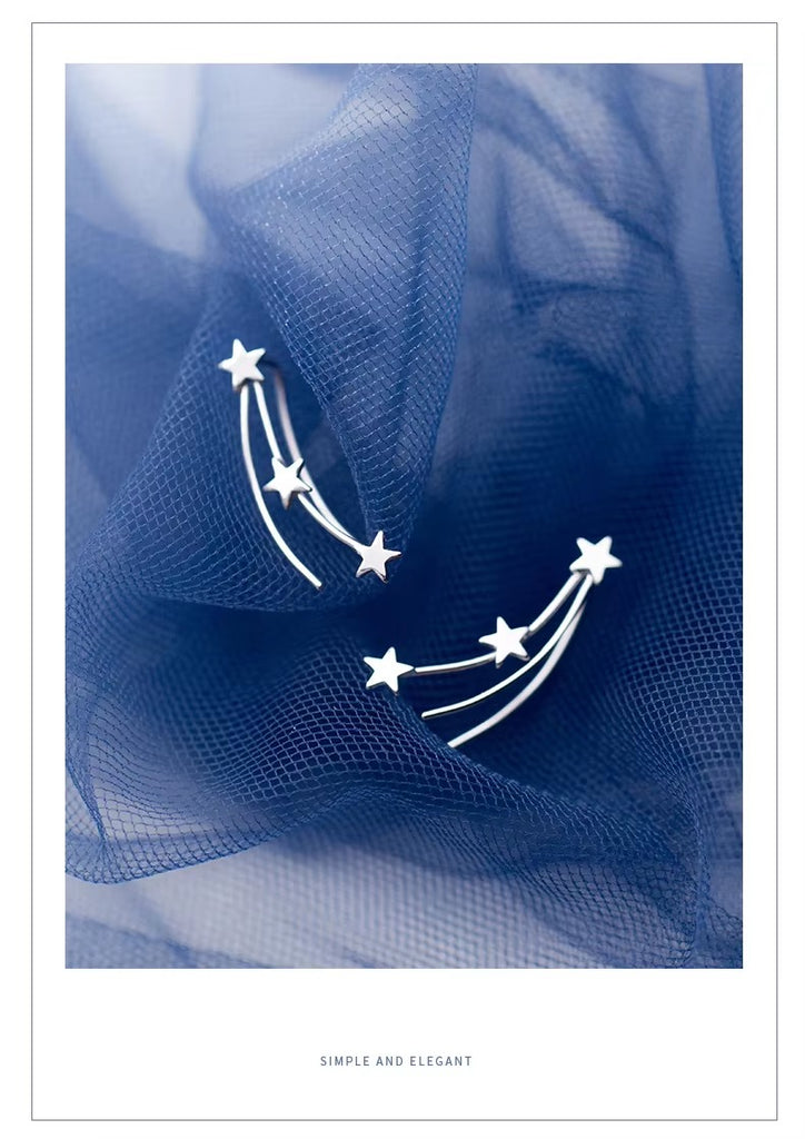 Venta caliente Real 925 Plata de Ley estrellas línea moda pendientes encanto Simple para mujeres