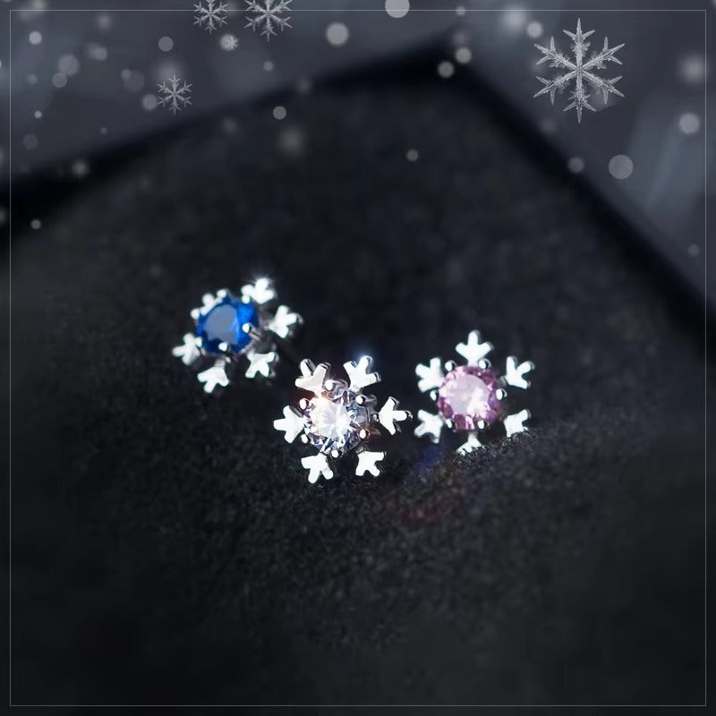 invierno Simple copo de nieve 3 colores claro CZ joyería moda 925 plata esterlina