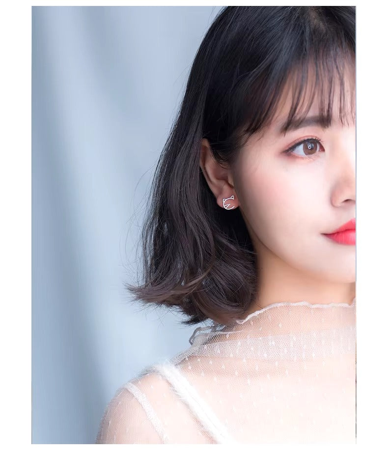 pendientes de tuerca con Forma de cara de gato para mujer y niña, joyería Coreana