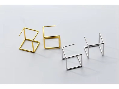 pendientes de plata de ley 925 con forma de cubo geométrico para mujer