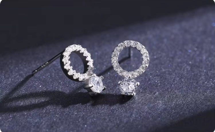 pendientes de plata de ley 925 para mujer, joyería de compromiso, círculo brillante, hipoalergénico, transparente, CZ