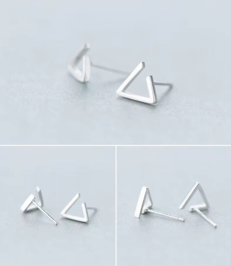 riángulo geométrico clásico Simple pequeños pendientes de perno lindo 925 Plata de Ley