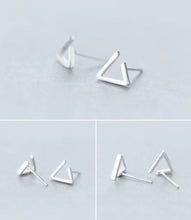 Cargar imagen en el visor de la galería, riángulo geométrico clásico Simple pequeños pendientes de perno lindo 925 Plata de Ley