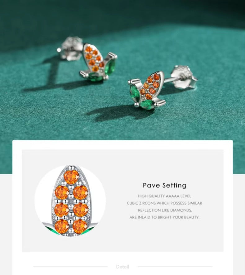 pendientes de plata esterlina 100% para mujer y niño, aretes pequeños de Zirconia y maíz