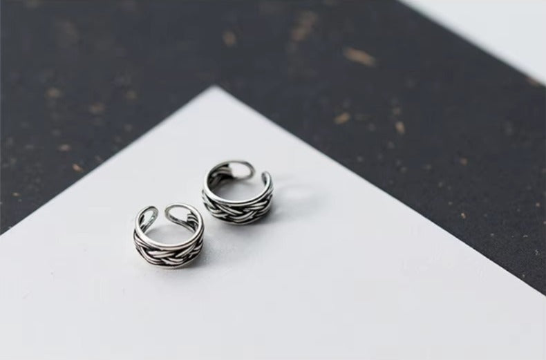 Vintage Stripe Clip pendientes encanto elegante 925 Plata de ley pendiente para mujeres