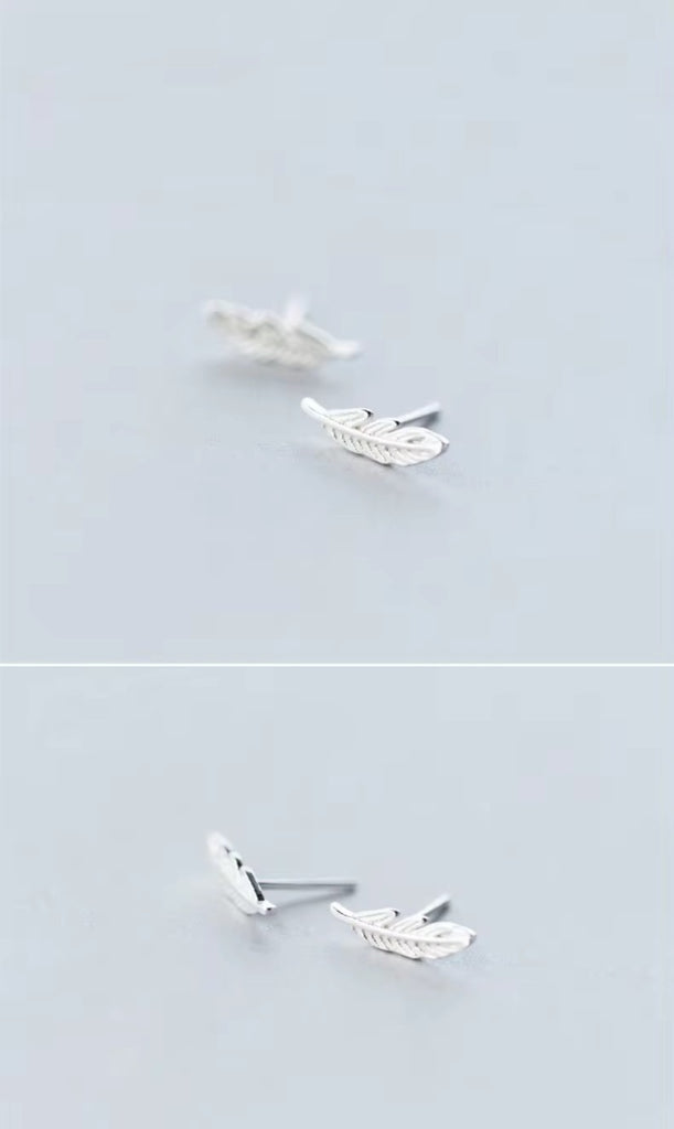 Venta caliente 925 Plata de Ley suerte moda romántica Simple pluma árbol hoja Stud pendientes para mujer