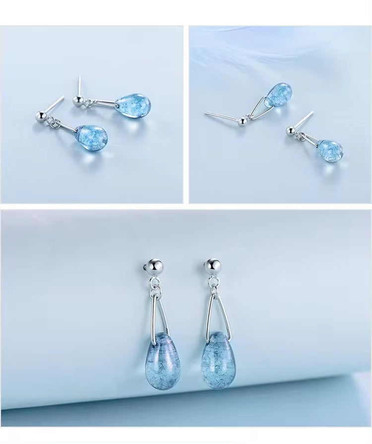 pendientes de plata de ley 100% para mujer, aretes brillantes de cristal azul