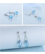 Load image into Gallery viewer, pendientes de plata de ley 100% para mujer, aretes brillantes de cristal azul