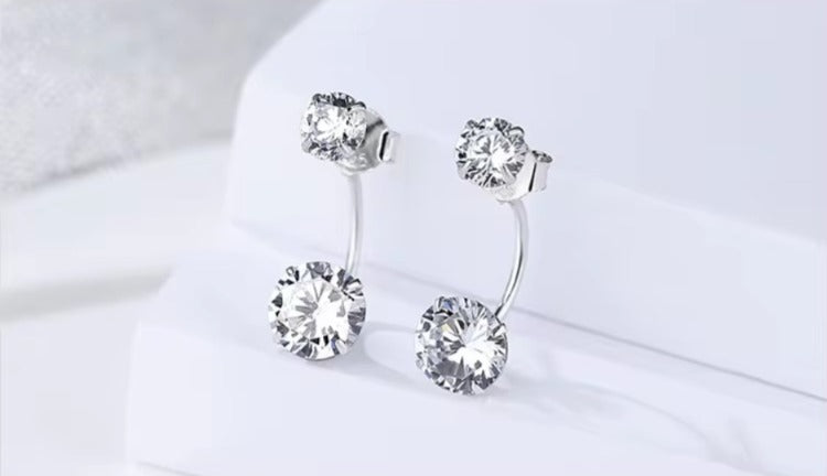 pendientes 2019 Plata de Ley 925 Clear Cubic Zirconia oreja chaqueta para mujer