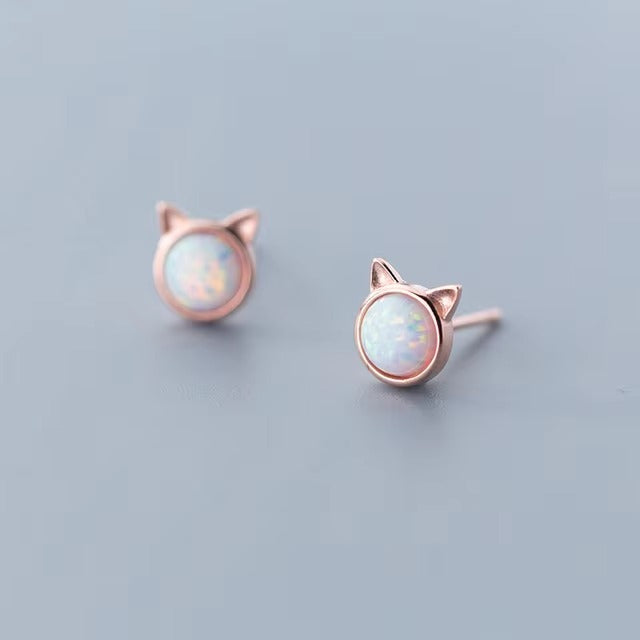 pendientes de plata de ley 925 con forma de gato, joyería fina con diseño de ópalo
