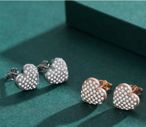 pendientes de plata de ley 925 con forma de corazón para mujer