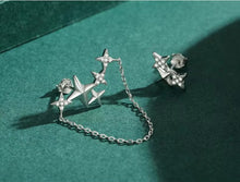 Load image into Gallery viewer, nueva moda de Plata de Ley 925 asimetría deslumbrante claro CZ cadena con estrellas